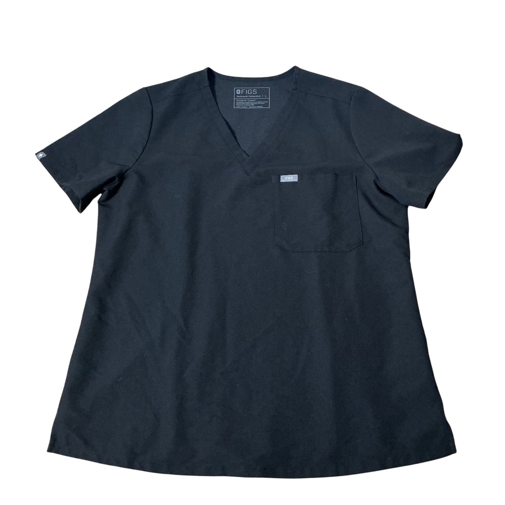 FIGS Catarina One-Pocket Scrub Top Womens Large Black V-Neck Short Sleeve FW1000